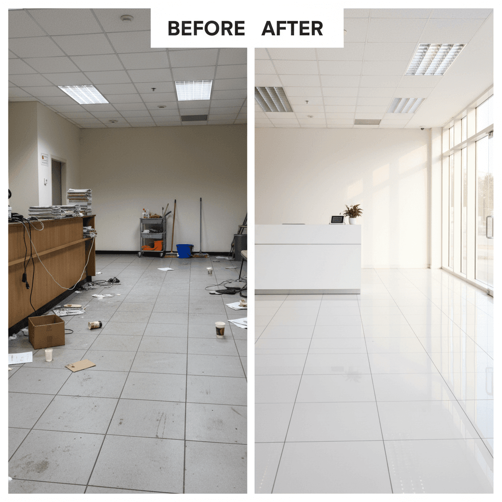 Office lobby before and after cleaning
