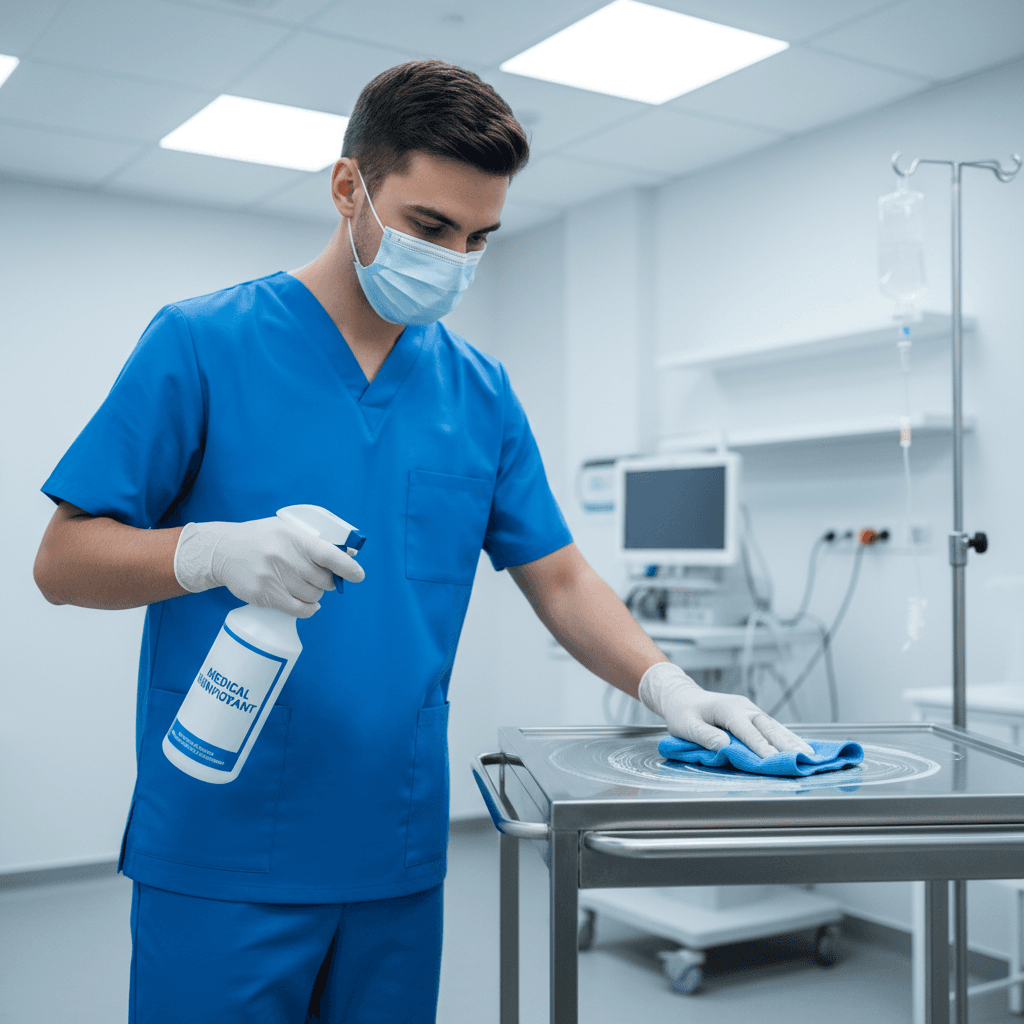 Professional sanitizing medical facility surfaces